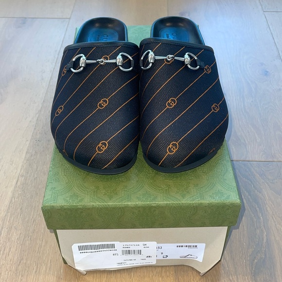 Gucci Other - NEW - GUCCI Vintage Jacquard Diagonal GG Horsebit Mens River Mules Sz 9